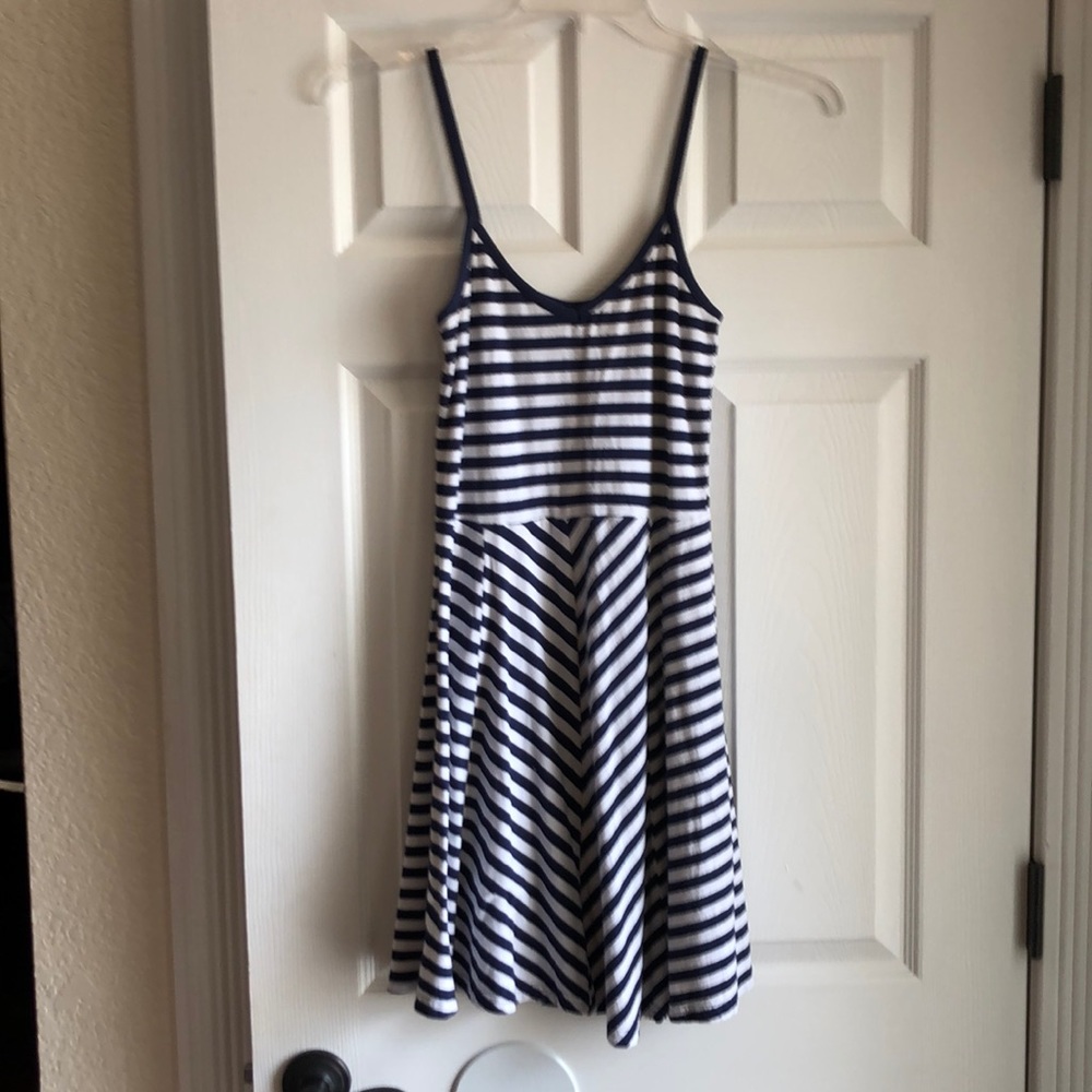 Navy blue and white stripe mini dress